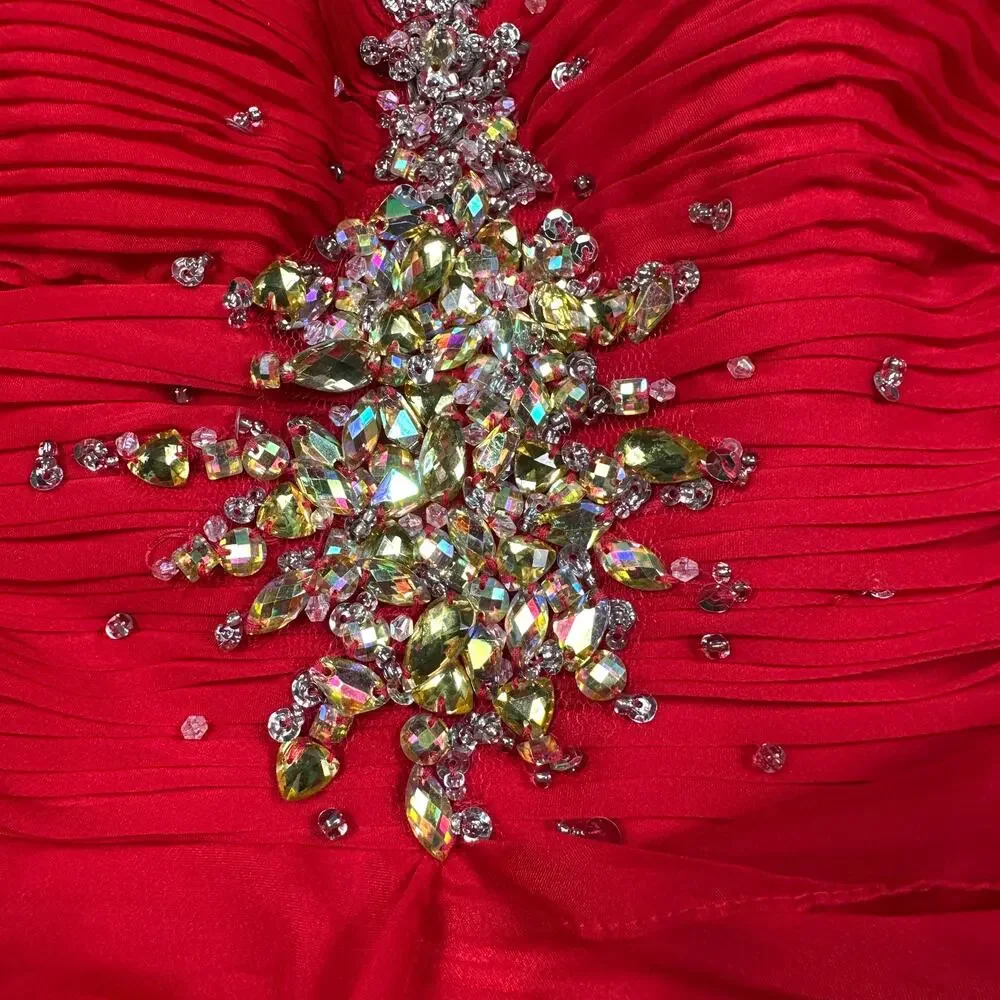Mac Duggal Red Strapless Embellished Sequin High Low Formal Evening Gown Dress 4 - Picture 5 of 16